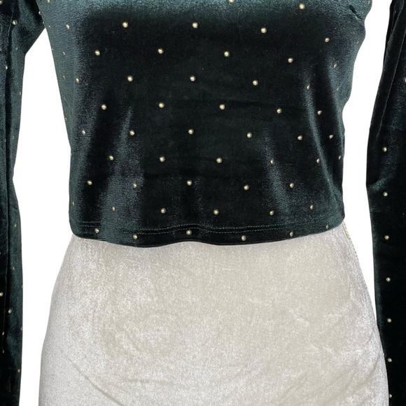 Forever 21 Velvet Crop Top Women’s Size S Studded Mock Neck Long Sleeves - Picture 3 of 5